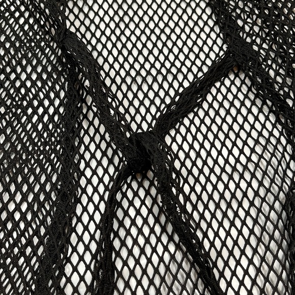 NEW 2x 3x Sheer black mesh long cardigan Cover up fish net tie waist long sleeve - Picture 6 of 13